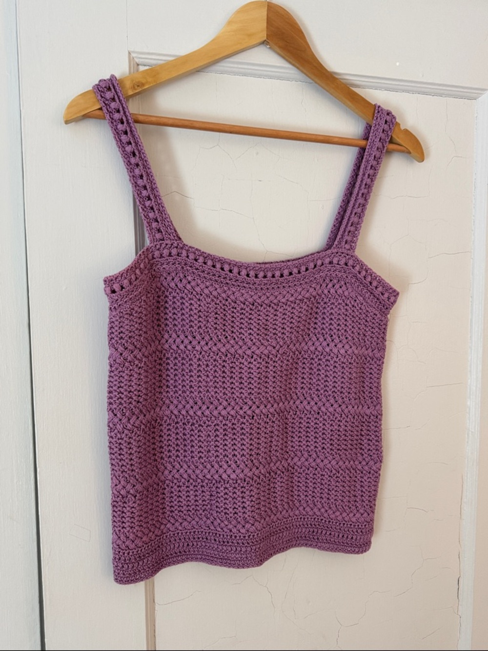 Vince Lilac Spring Crochet Knit Tank Top - Women 100% Cotton